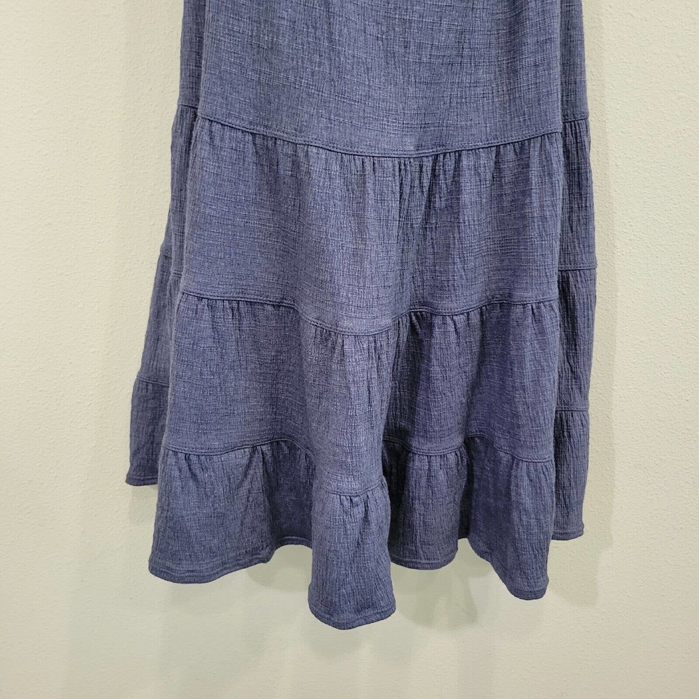 Max Studio Chambray Blue Tiered Knee Length Blue Short Sleeve Dress Size Large - Picture 4 of 8
